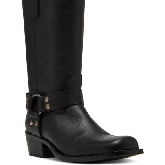 Steve Madden Ruskin Tall Engineer Boots Black Leather 7.5M Moto Square Toe - Picture 1 of 4